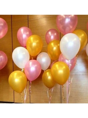 King Shark 30 Adet 12 Inç Metalik Parti Balonu Metalik Gold - Beyaz - Pembe