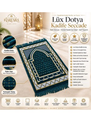 Altınoluk Haremia Lüks Dotya Kadife Seccade | Kalın Yumuşak Dokulu Hediyelik Namaz Seccadesi Lacivert