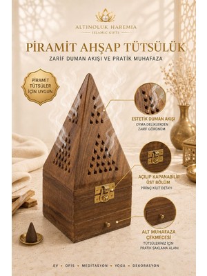 Altınoluk Haremia Piramit Ahşap Tütsülük | Çekmeceli Dekoratif Piramit Tütsü Kabı