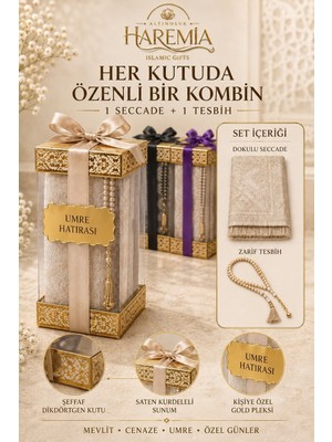 Altınoluk Haremia 20'li Dikdörtgen Mevlitlik Set | Seccade Tesbih Kişiye Özel Pleksi Hediyelik Set