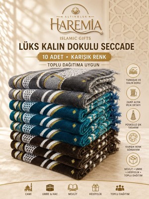 Altınoluk Haremia 10'lu Lüks Kalın Dokulu Seccade | Karışık Renk Toplu Hediyelik Namaz Seccadesi