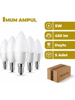 Zeyrise 5 W. LED Mum Ampul 6500K Beyaz Işık 5'li Paket