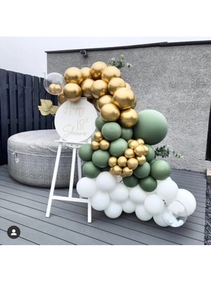 King Shark Krom Gold Pastel Küf Yeşili Beyaz Balon Zinciri 100 Adet
