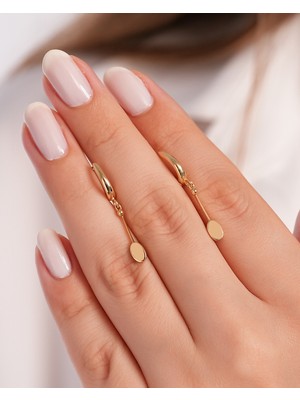 Debora Jewelry 14 Ayar Altın Ince Çubuk Detaylı Sallantılı Küpe