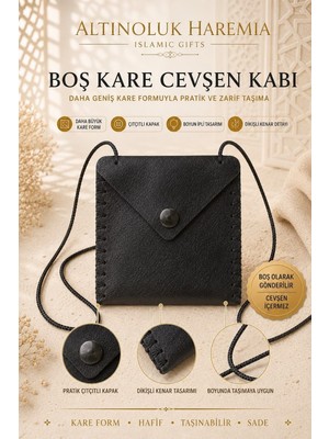 Altınoluk Haremia Boş Kare Cevşen Kabı | Boyun Ipli Çıtçıtlı Taşınabilir Cevşen Kılıfı