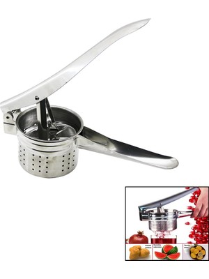 Str Store Manuel Kollu - Çelik Metal Patates Ezici - Meyve Sıkıcı Pres
