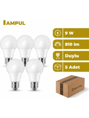 Zeyrise 9W LED Ampul 6500K Beyaz Işık 5'li Paket