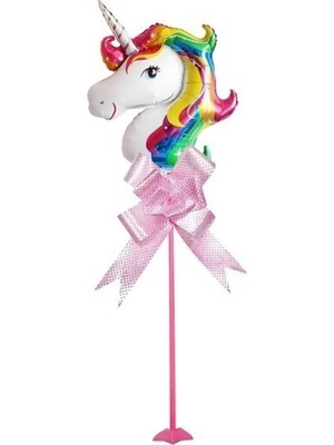King Shark Unicorn Tlı Parti Masa Süsü Çubuklu Folyo Balon Pembe