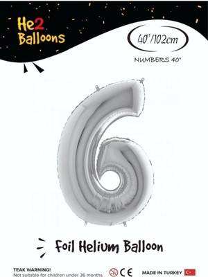 King Shark Balon 6 Rakam Gümüş Folyo Balon 40 Inç