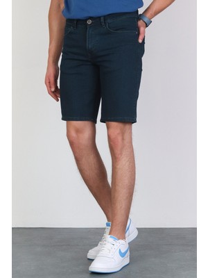 Hlt Jeans Erkek Dark Green Taşlamalı Rahat Kesim Likralı Jean Kot Şort HLTHE001953K