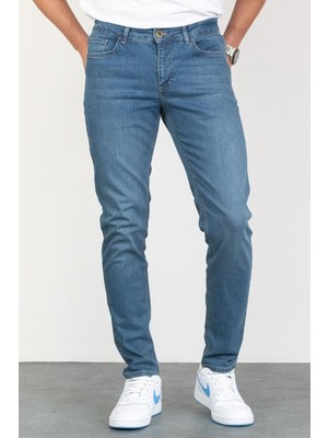 Hlt Jeans Erkek Mavi Taşlamalı Slim Fit Likralı Jean Kot Pantolon STEVE
