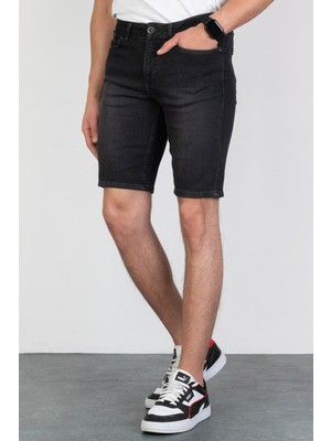 Hlt Jeans Erkek Antrasit Taşlamalı Rahat Kesim Likralı Jean Kot Şort HLTHE001952-ANT