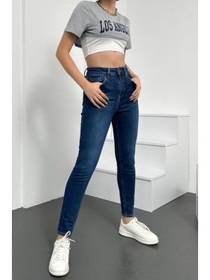 Hlt Jeans Kadın Mavi Süper Skinny Fit Yüksek Bel Likralı Esnek Jean Kot Pantolon JENNİE-STEVE