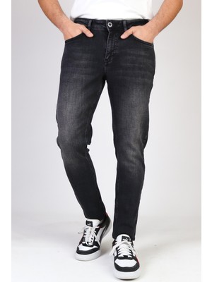 Hlt Jeans Erkek Siyah Taşlamalı Slim Fit Likralı Jean Kot Pantolon HLTHE001971