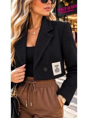 Dolce Queen Kadın Siyah Crop Blazer Ceket