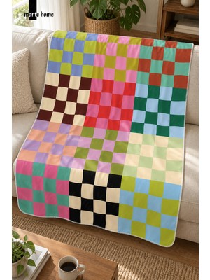 Marte Home 100X170 cm Renkli Desenli Tek Taraf Dijital Baskılı Polar Tv Battaniyesi
