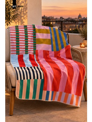 Marte Home 100X170 cm Renkli Desenli Tek Taraf Dijital Baskılı Polar Tv Battaniyesi