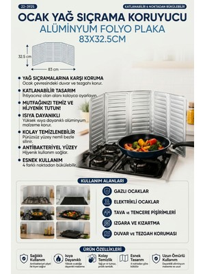 Primeaks Ocak Yağ Sıçrama Koruyucu Alüminyum Folyo Plaka 84X32,5 cm
