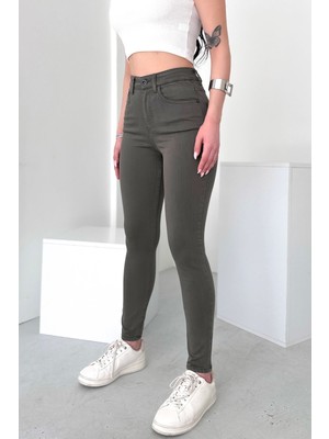 Hlt Jeans Kadın Açık Haki Süper Skinny Fit Yüksek Bel Likralı Esnek Jean Kot Pantolon JENNİE-2009