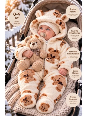 Canini Bebek Welsoft Tulum Kapüşonlu Peluş Kışlık Fermuarlı Bebek Tulum