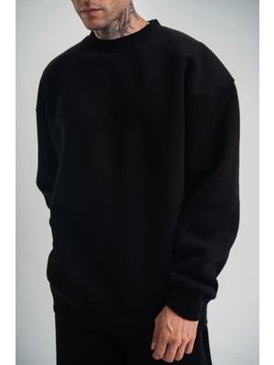 Ayessa Erkek Uzun Kol Bisiklet Yaka 3 Iplik Pamuklu Kışlık Sweatshirt - Siyah