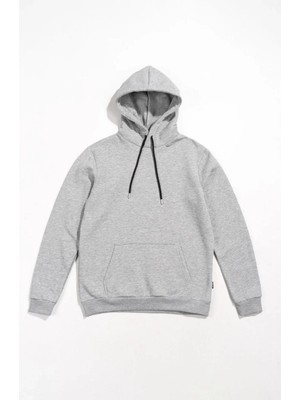 Ayessa Kadın Kapüşonlu Kanguru Cepli 3 Iplik Pamuklu Oversize Hoodie Sweatshirt - Gri