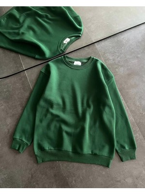 Ayessa Kadın Kışlık Bisiklet Yaka Üç Iplik Basic Sweatshirt - Haki