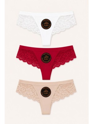 Hb Trend Fantazi Külot Soft Renkler Lazer Kesim Tanga Külot Arkası Dantel Detaylı 3'lü Ekonomik Set