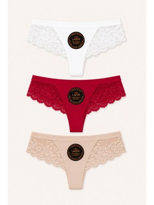 Hb Trend Fantazi Külot Soft Renkler Lazer Kesim Tanga Külot Arkası Dantel Detaylı 3'lü Ekonomik Set