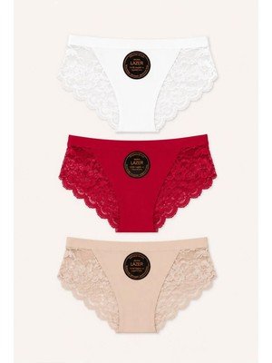 Hb Trend Fantazi Külot Soft Renkler Lazer Kesim Külot Arkası Dantel Detaylı 3'lü Ekonomik Set
