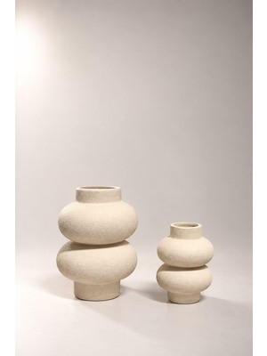 Dekomini Maren Seramik Dokulu Dekoratif Vazo (Büyük 21X14 cm - Küçük 14X10 cm )