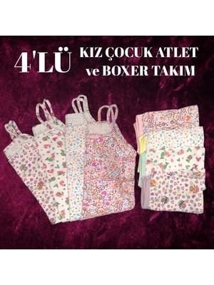 Tutku Kaliteli Pamuklu Kız Çocuk 4'lü Ip Askı Empirme Atlet ve Empirme Boxer Takım