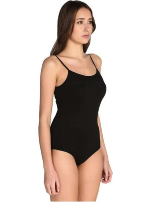 Tutku Kadın Siyah 3'lü Paket Ip Askılı Likralı Kancalı Çıtçıtlı Body