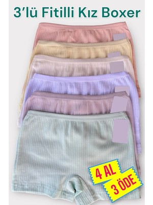 Dondeza 3 Lü Kız Çocuk Renkli Likralı Pamuklu Fitilli Boxer Külot-3 Lü 440-9-10 Yaş