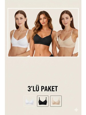 NBB Siyah-Beyaz-Ten Seamless Balensiz Sütyen 3'lü Paket