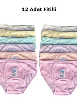 Dondeza 12 Li Pamuklu Fitilli Kaşkorse Pastel Renk Kız Çocuk Bikini Külot-Fitilli Pastel-11-