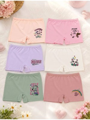 Hb Trend 6 Lı Renkli Desenli Soft Mat Renkli Sevimli Kız Çocuk Slip (Külot) Pamuklu Cilt Dostu