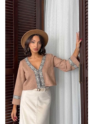 Very Moda Şerit Detaylı Scuba Süet Fermuarlı Ceket | F1971