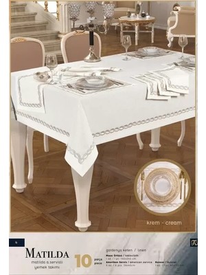Meks Matilda Amerikan Servisli Yemek Takımı Masa Seti 8 Kişilik 10 Parça Supla Runner Set 160 × 260 cm