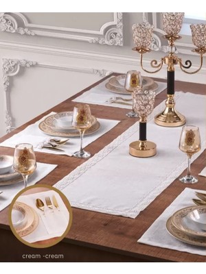 Meks Zara Yemek Takımı 7 Parça 6 Kişilik Krem-Gold Supla Runner Sade Masa Takımı