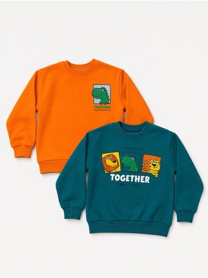 Perendi Erkek Çocuk Baskılı Bisiklet Yaka 2'li Sweatshirt