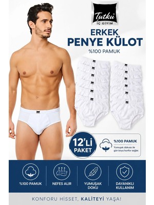 Tutku 12'li Beyaz Erkek Penye Slip Külot - %100 Pamuk - Nefes Alan Yumuşak Doku
