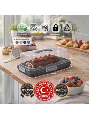 Str Store Dikdörtgen Şeklinde Şeffaf Pasta Taşıma Kabı Piknik Gezi Için Kek Fanusu Pasta Kutusu Börek Çörek Saklama Kabı (Krem)