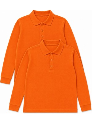 Perendi Unisex Çocuk 2'li Uzun Kollu Polo Yaka Okul Tişörtü
