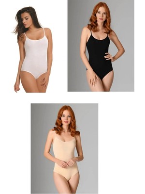 NBB 3'lü Paket Kadın Ip Askılı Pamuklu Likralı Çıtçıtlı Body