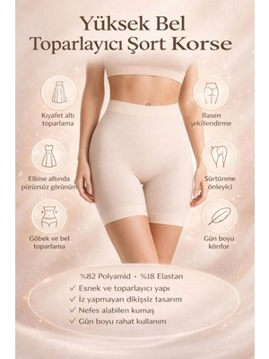 Hb Trend Kadın Yüksek Bel Toparlayıcı Şort - Dikişsiz Pürüzsüzleştirici ve Basen Şekillendirici Seamless Şort