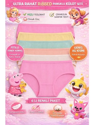 Hb Trend %100 Pamuk Kız Çocuk Külot – Fitilli Esnek Kumaş, Sanfor Testli, 6’lı Paket