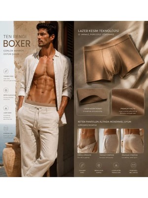 Hb Trend Erkek Lazer Kesim Ten Rengi Iz Yapmayan Konforlu Keten Pantolon Uyumlu Boxer Şort