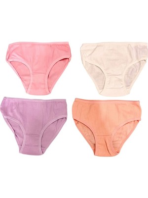 Hb Trend Pamuklu Penye Kız Çocuk Fitilli Soft ve Pastel Renkli Külot Bikini 4'lü Konforlu Set