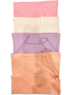 Hb Trend Pamuklu Penye Kız Çocuk Fitilli Soft Pastel Renkli Atlet 4'lü Konforlu Set